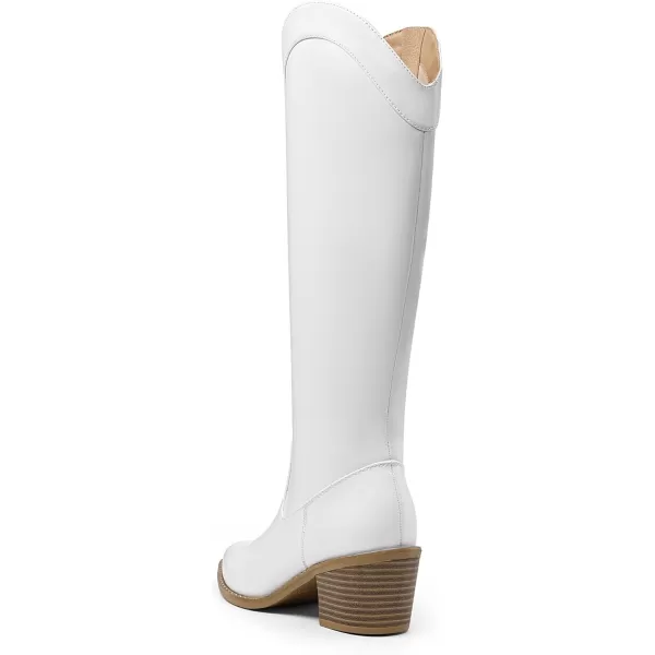 imageDREAM PAIRS Womens Cowboy Boots Western Cowgirl Pull On Zipper Chunky Heel Pointed Toe Knee High BootsWhitePu