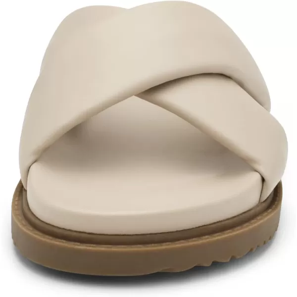 imageDREAM PAIRS Womens Crisscross Open Toe Slide Sandals Flat Comfort Slip on SandalsBeige White