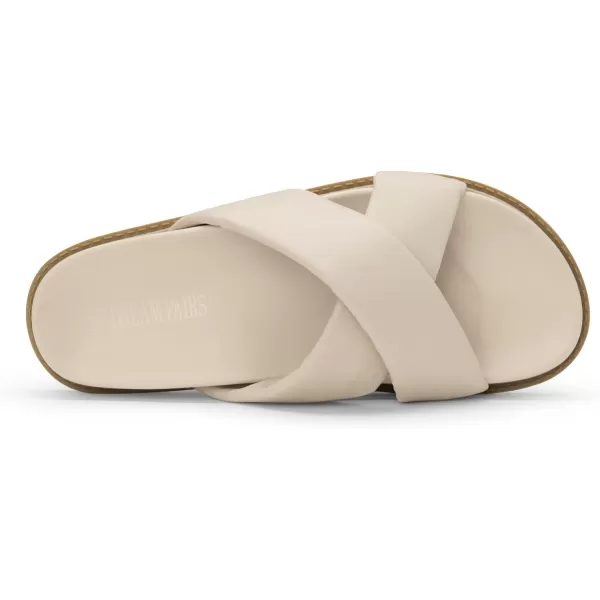 imageDREAM PAIRS Womens Crisscross Open Toe Slide Sandals Flat Comfort Slip on SandalsBeige White