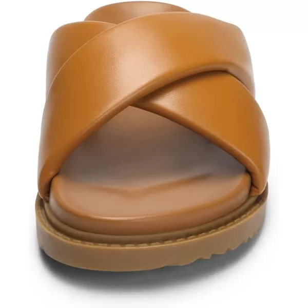 imageDREAM PAIRS Womens Crisscross Open Toe Slide Sandals Flat Comfort Slip on SandalsBrown