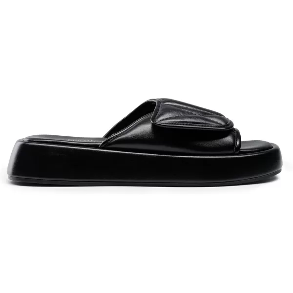 imageDREAM PAIRS Womens Cushion Summer Slipon Slides Comfort Square Toe Platform Slipper Sandals with Puffy Adjustable StrapBlack
