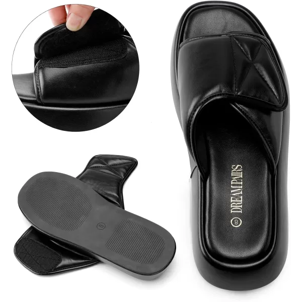 imageDREAM PAIRS Womens Cushion Summer Slipon Slides Comfort Square Toe Platform Slipper Sandals with Puffy Adjustable StrapBlack