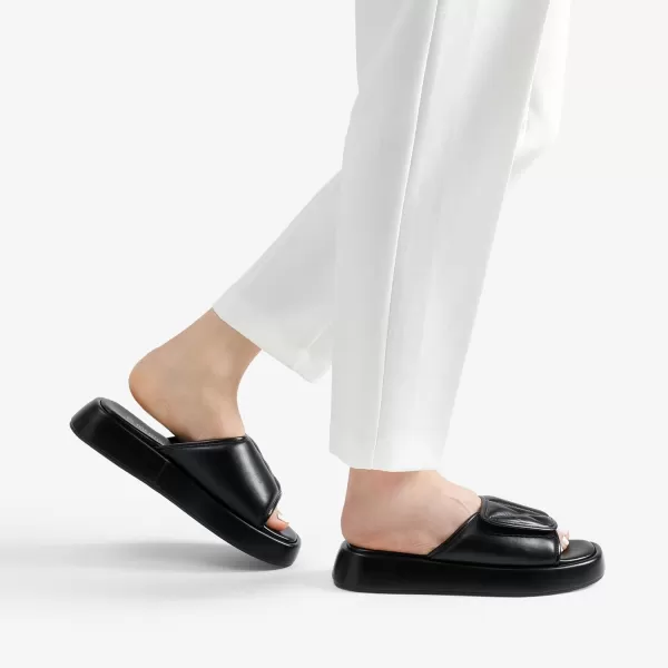 imageDREAM PAIRS Womens Cushion Summer Slipon Slides Comfort Square Toe Platform Slipper Sandals with Puffy Adjustable StrapBlack