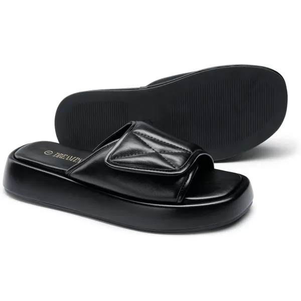 imageDREAM PAIRS Womens Cushion Summer Slipon Slides Comfort Square Toe Platform Slipper Sandals with Puffy Adjustable StrapBlack