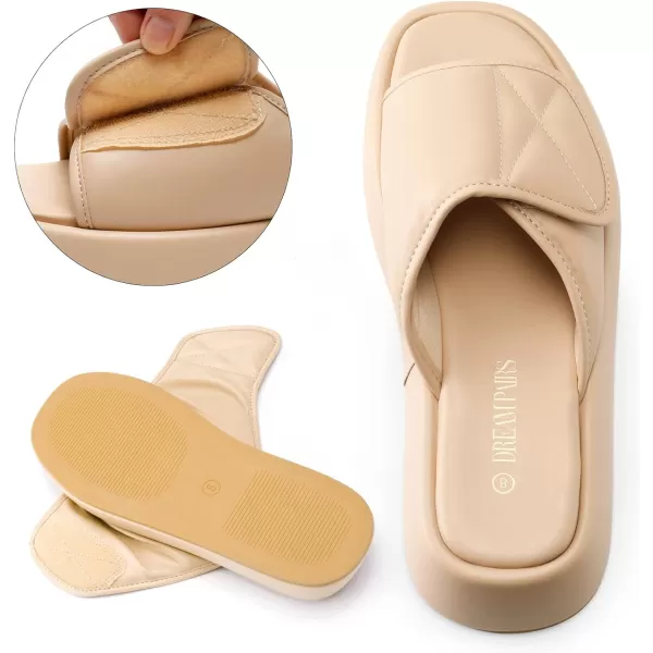 imageDREAM PAIRS Womens Cushion Summer Slipon Slides Comfort Square Toe Platform Slipper Sandals with Puffy Adjustable StrapNude