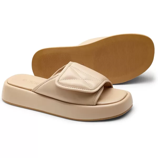 imageDREAM PAIRS Womens Cushion Summer Slipon Slides Comfort Square Toe Platform Slipper Sandals with Puffy Adjustable StrapNude