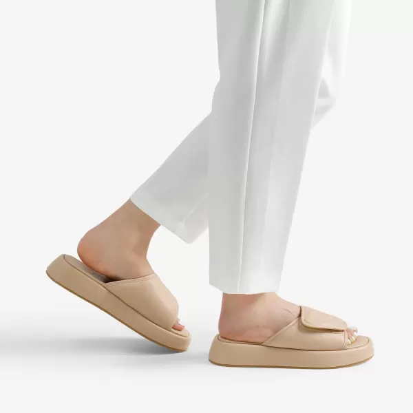 imageDREAM PAIRS Womens Cushion Summer Slipon Slides Comfort Square Toe Platform Slipper Sandals with Puffy Adjustable StrapNude