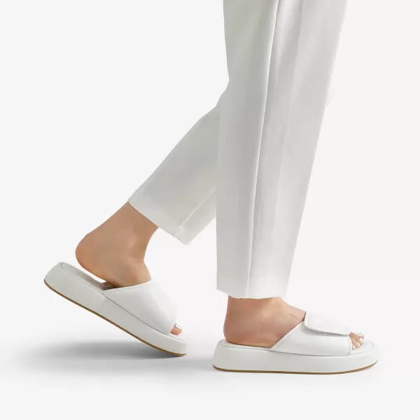 imageDREAM PAIRS Womens Cushion Summer Slipon Slides Comfort Square Toe Platform Slipper Sandals with Puffy Adjustable StrapWhite