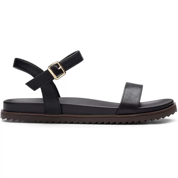 imageDREAM PAIRS Womens Cute Open Toe One Band Arch Support Comfort Flat Sandals for SummerBlack