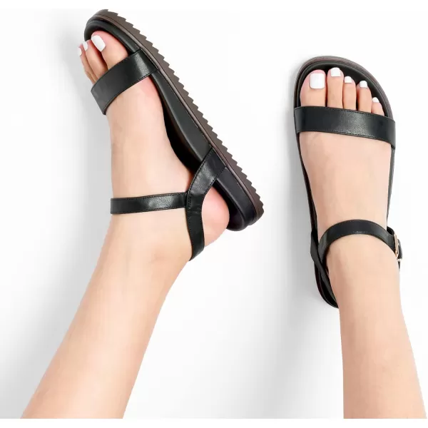 imageDREAM PAIRS Womens Cute Open Toe One Band Arch Support Comfort Flat Sandals for SummerBlack