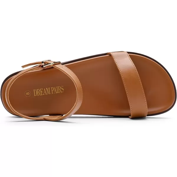 imageDREAM PAIRS Womens Cute Open Toe One Band Arch Support Comfort Flat Sandals for SummerBrown