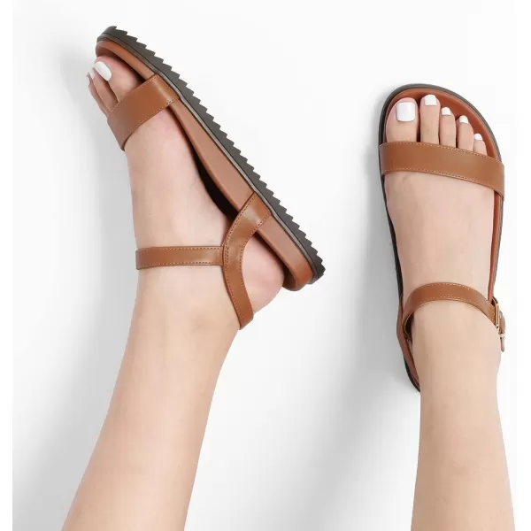 imageDREAM PAIRS Womens Cute Open Toe One Band Arch Support Comfort Flat Sandals for SummerBrown