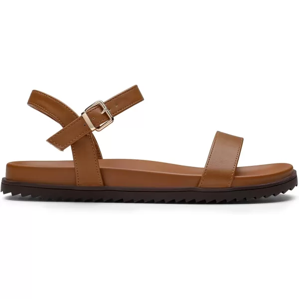 imageDREAM PAIRS Womens Cute Open Toe One Band Arch Support Comfort Flat Sandals for SummerBrown
