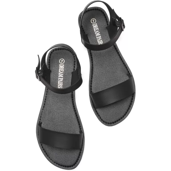 imageDREAM PAIRS Womens Cute Open Toes One Band Ankle Strap Flexible Summer Flat SandalsAllBlacknew