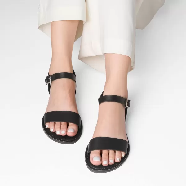 imageDREAM PAIRS Womens Cute Open Toes One Band Ankle Strap Flexible Summer Flat SandalsAllBlacknew
