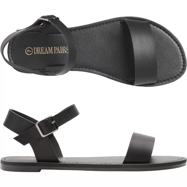 imageDREAM PAIRS Womens Cute Open Toes One Band Ankle Strap Flexible Summer Flat SandalsAllBlacknew