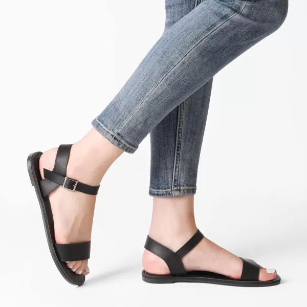 imageDREAM PAIRS Womens Cute Open Toes One Band Ankle Strap Flexible Summer Flat SandalsAllBlacknew