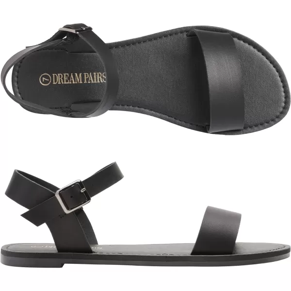 imageDREAM PAIRS Womens Cute Open Toes One Band Ankle Strap Flexible Summer Flat SandalsBlack Monochrome