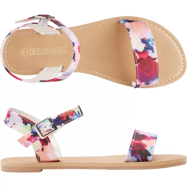 imageDREAM PAIRS Womens Cute Open Toes One Band Ankle Strap Flexible Summer Flat SandalsFloral