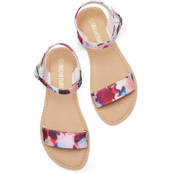 imageDREAM PAIRS Womens Cute Open Toes One Band Ankle Strap Flexible Summer Flat SandalsFloral