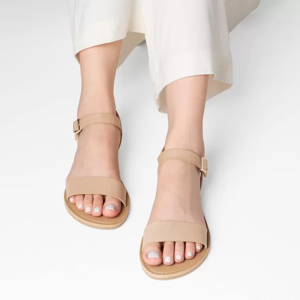 imageDREAM PAIRS Womens Cute Open Toes One Band Ankle Strap Flexible Summer Flat SandalsNudenew