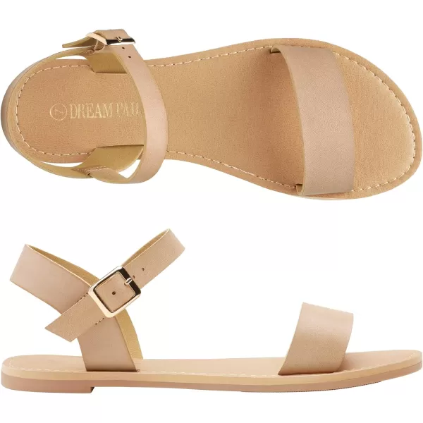 imageDREAM PAIRS Womens Cute Open Toes One Band Ankle Strap Flexible Summer Flat SandalsNudenew