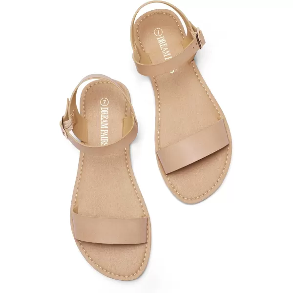 imageDREAM PAIRS Womens Cute Open Toes One Band Ankle Strap Flexible Summer Flat SandalsNudenew