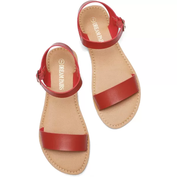 imageDREAM PAIRS Womens Cute Open Toes One Band Ankle Strap Flexible Summer Flat SandalsRednew