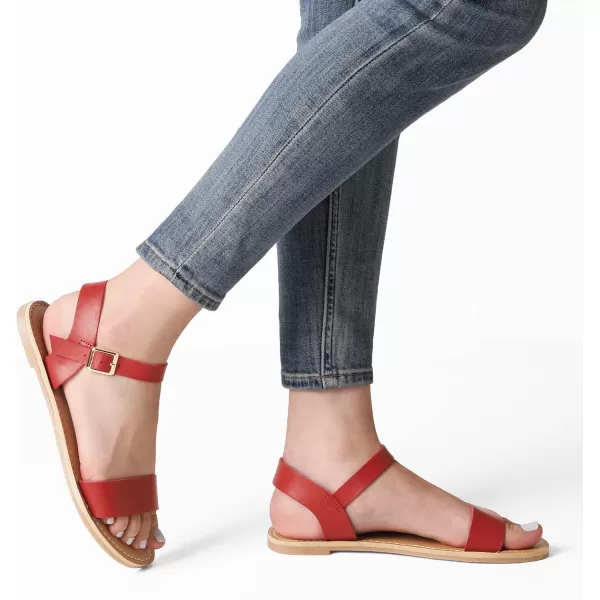 imageDREAM PAIRS Womens Cute Open Toes One Band Ankle Strap Flexible Summer Flat SandalsRednew