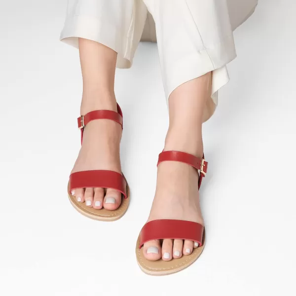 imageDREAM PAIRS Womens Cute Open Toes One Band Ankle Strap Flexible Summer Flat SandalsRednew