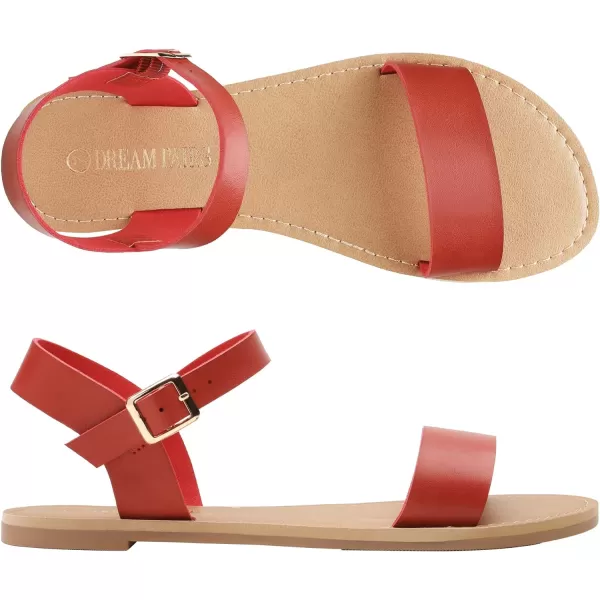 imageDREAM PAIRS Womens Cute Open Toes One Band Ankle Strap Flexible Summer Flat SandalsRednew