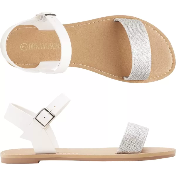 imageDREAM PAIRS Womens Cute Open Toes One Band Ankle Strap Flexible Summer Flat SandalsSilverWhiteGlitternew