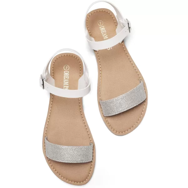 imageDREAM PAIRS Womens Cute Open Toes One Band Ankle Strap Flexible Summer Flat SandalsSilverWhiteGlitternew