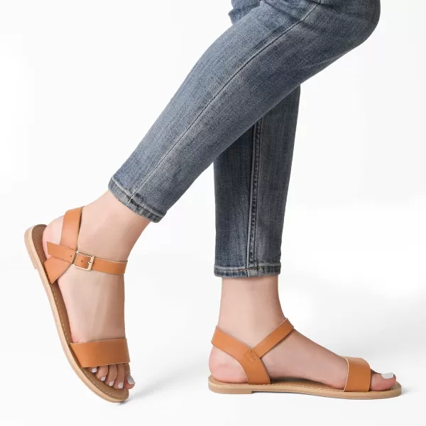 imageDREAM PAIRS Womens Cute Open Toes One Band Ankle Strap Flexible Summer Flat SandalsTannew