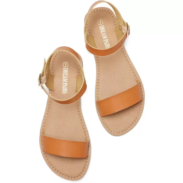imageDREAM PAIRS Womens Cute Open Toes One Band Ankle Strap Flexible Summer Flat SandalsTannew