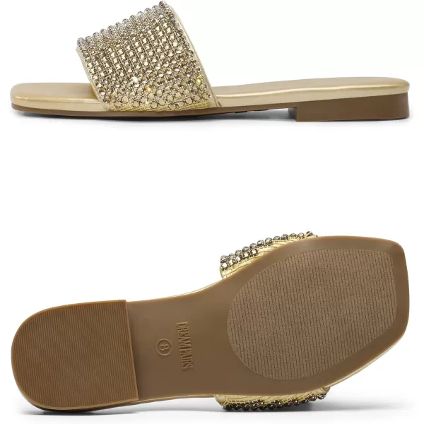 imageDREAM PAIRS Womens Cute Square Toe Summer Slip on Slides Rhinestone Open Toe Dressy Flat SandalsSilver