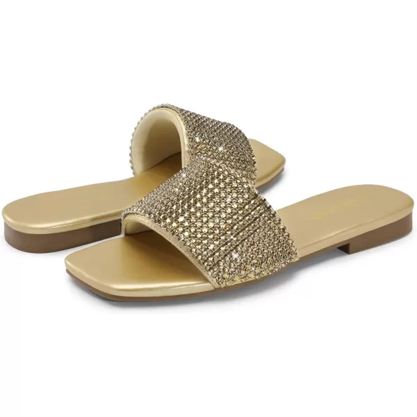 imageDREAM PAIRS Womens Cute Square Toe Summer Slip on Slides Rhinestone Open Toe Dressy Flat SandalsSilver