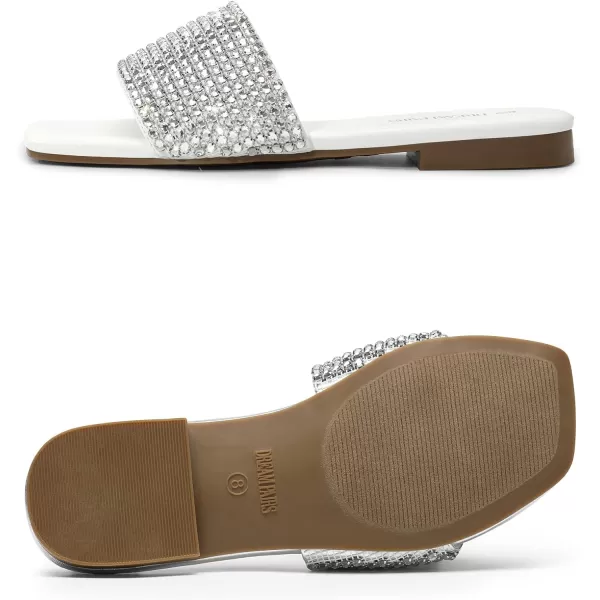 imageDREAM PAIRS Womens Cute Square Toe Summer Slip on Slides Rhinestone Open Toe Dressy Flat SandalsWhite