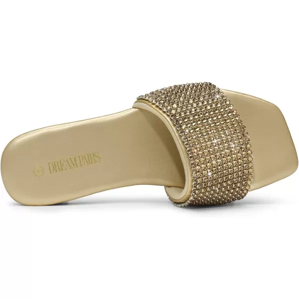 imageDREAM PAIRS Womens Cute Square Toe Summer Slip on Slides Rhinestone Open Toe Dressy Flat SandalsWhite