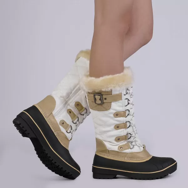 imageDREAM PAIRS Womens DP Warm Faux Fur Lined Mid Calf Winter Snow BootsAvabeigeWhite
