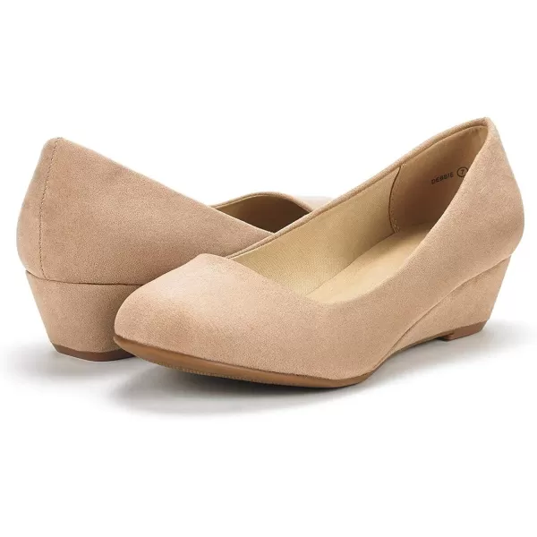 imageDREAM PAIRS Womens Debbie Mid Wedge Heel Pump ShoesNude Suede