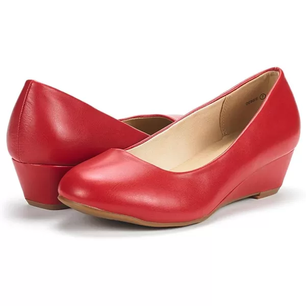 imageDREAM PAIRS Womens Debbie Mid Wedge Heel Pump ShoesRed Pu