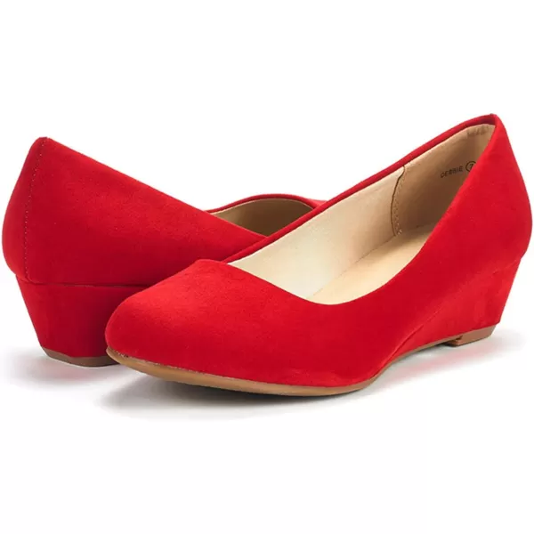 imageDREAM PAIRS Womens Debbie Mid Wedge Heel Pump ShoesRed Suede