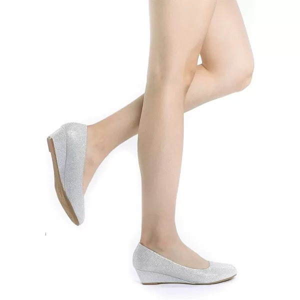 imageDREAM PAIRS Womens Debbie Mid Wedge Heel Pump ShoesSilver Glitter