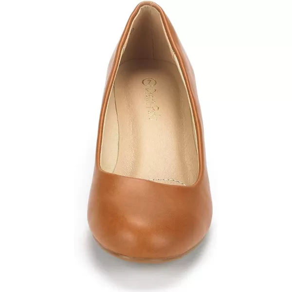 imageDREAM PAIRS Womens Debbie Mid Wedge Heel Pump ShoesTan Pu