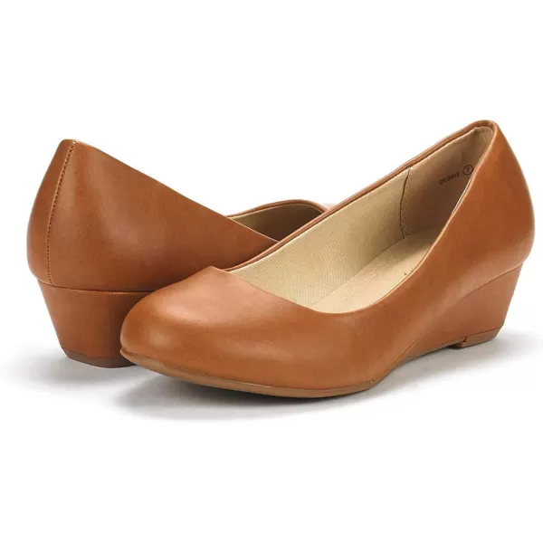 imageDREAM PAIRS Womens Debbie Mid Wedge Heel Pump ShoesTan Pu