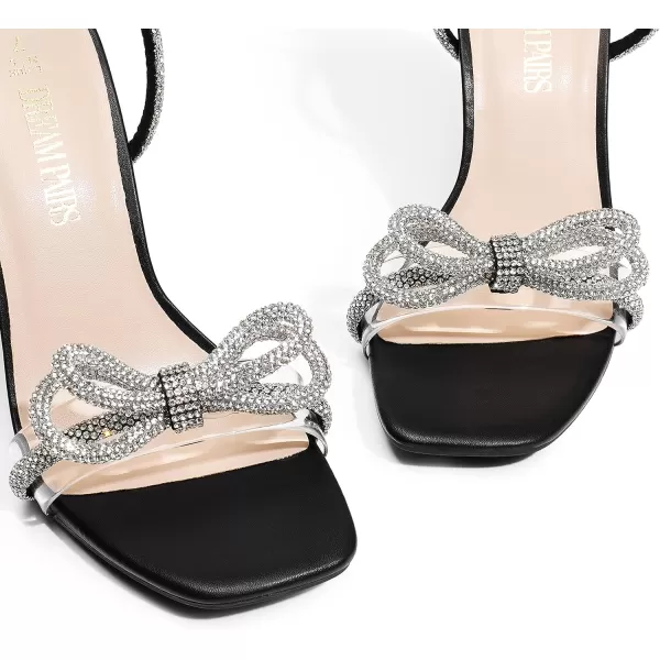 imageDREAM PAIRS Womens Double Bowknots Crystal Sandals Clear Slingback Heels Square Toe Shoes for Party WeddingBlack