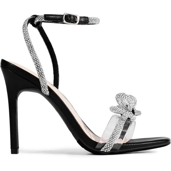 imageDREAM PAIRS Womens Double Bowknots Crystal Sandals Clear Slingback Heels Square Toe Shoes for Party WeddingBlack