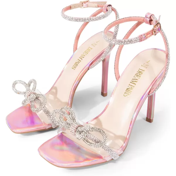 imageDREAM PAIRS Womens Double Bowknots Crystal Sandals Clear Slingback Heels Square Toe Shoes for Party WeddingRainbow Pinkpu