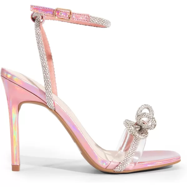 imageDREAM PAIRS Womens Double Bowknots Crystal Sandals Clear Slingback Heels Square Toe Shoes for Party WeddingRainbow Pinkpu